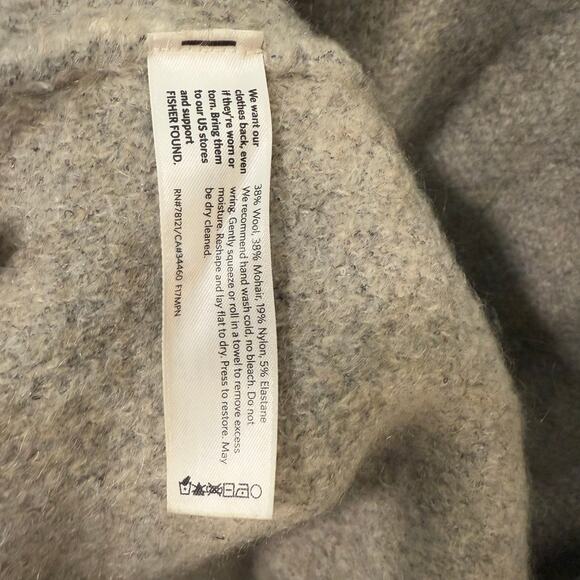 Eileen Fisher Windowpane-Check Shawl-Collar Coat Long Cardigan Grey Wool Mohair - Picture 8 of 9